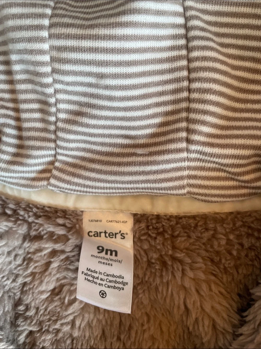 Carter's Plush Hooded Footed One-Piece in Taupe